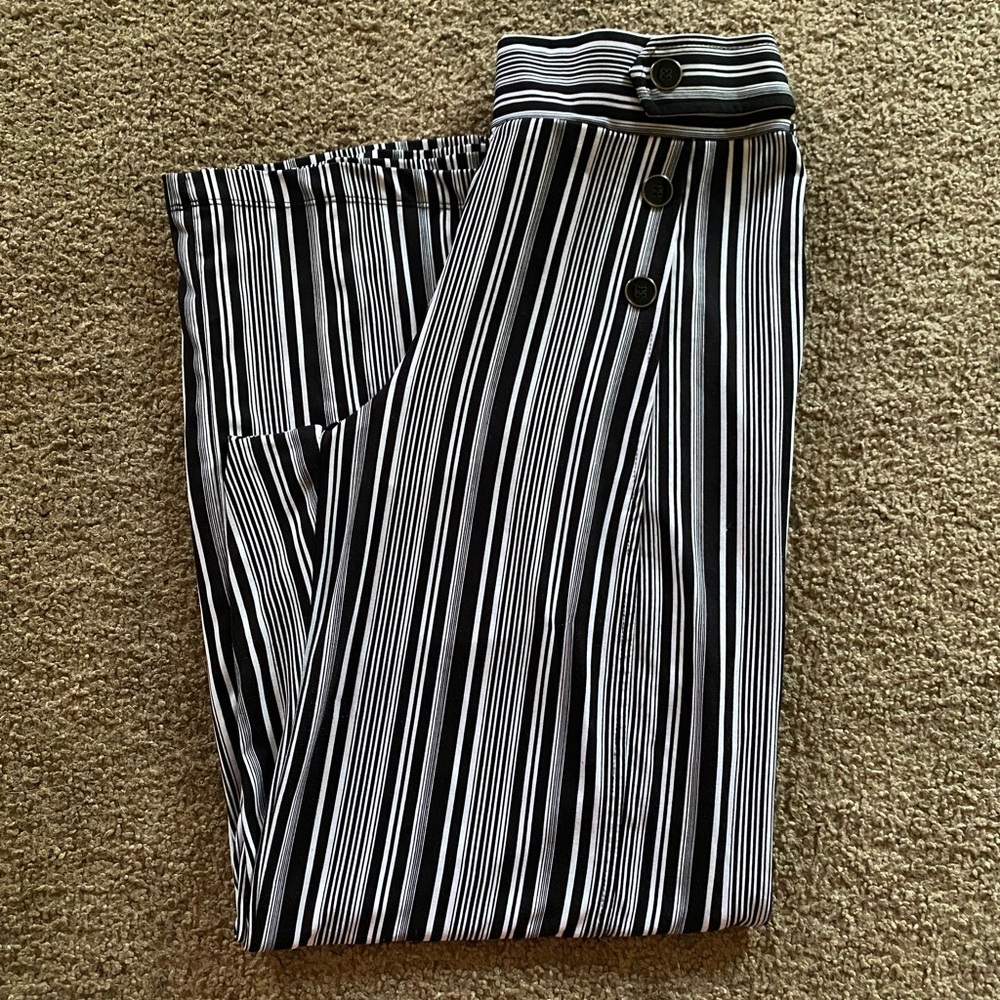 Women's Striped Button-Front Elastic Waist Pants w Pockets - Robert Louis